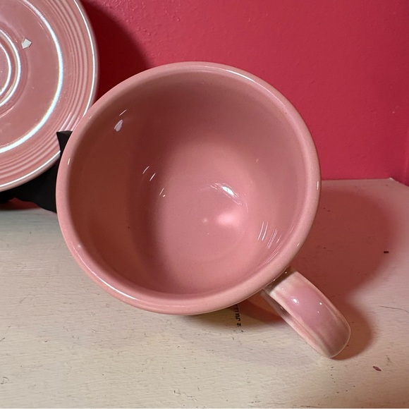 Retro Fiestaware Homer Laughlin Vintage Rose Pink Ceramic Cup and Saucer Set Fun - Picture 6 of 8